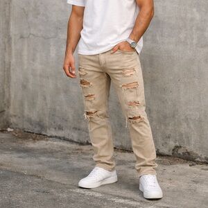 KDNK Tan Distressed Jeans for Men P-27
